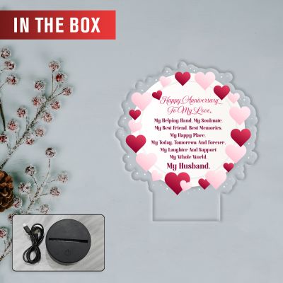 Acrylic Led Lamp Romantic Gift for Couples | Warm White Light Gift Item for Wedding, Anniversary, Birthday & Valentine's Day (Happy Anniversary To My Love)